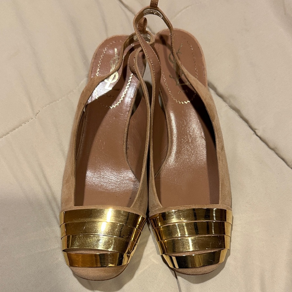 YSL Elegant Tan and Gold Women's Shoes